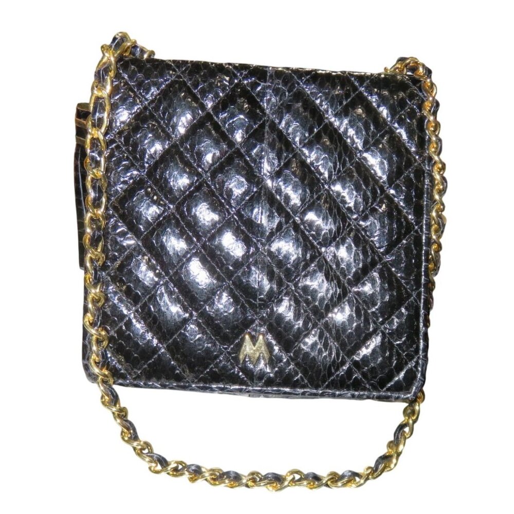 Mary Ann Rosenfeld Black Quilted Leather Flap Chain Crossbody